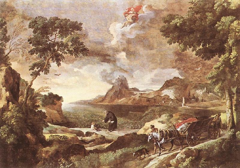 DUGHET, Gaspard Landscape with St Augustine and the Mystery dfg France oil painting art